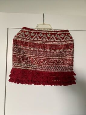Y2K fringe embroidered Soloiste Tapestry Red Boho Mini Skirt 🌴